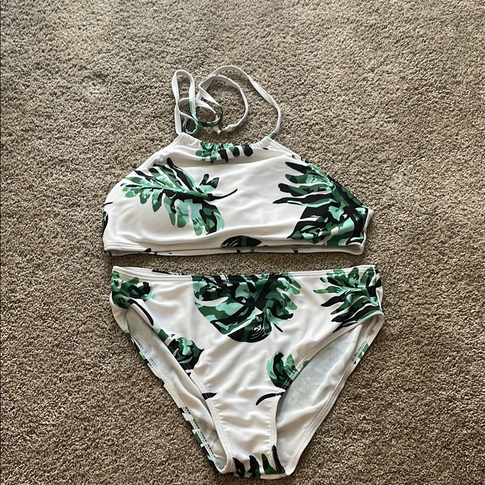 Tropical Leaf Print Bikini Set